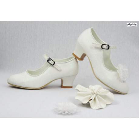 knop dienblad Iets glitterschoen met hakje ivoor - Stephanie's Bruidsmode - Kinderfeestkleding  - Bruidsstyling
