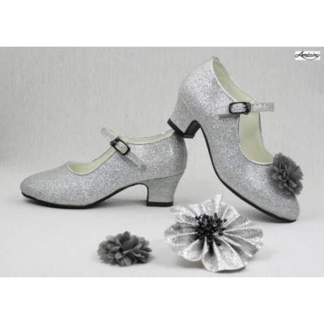 Onderzoek Augment vereist Glitterschoen met hakje Zilver. - Stephanie's Bruidsmode -  Kinderfeestkleding - Bruidsstyling