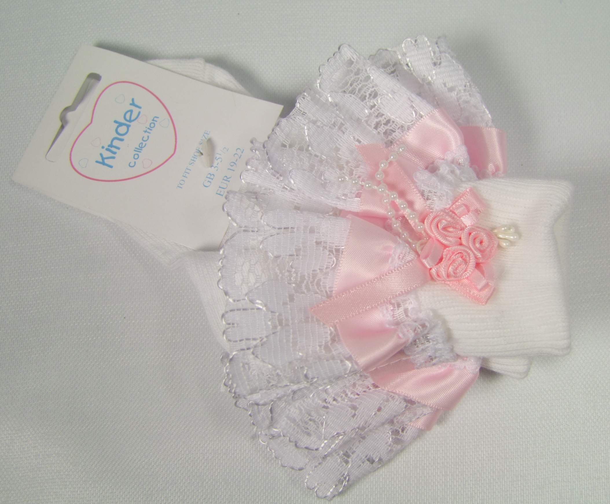 groentje Megalopolis Weiland Babysokjes met kant wit met roze - Stephanie's Bruidsmode -  Kinderfeestkleding - Bruidsstyling